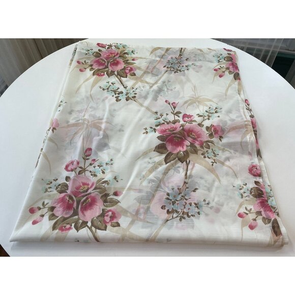 Vintage 60s curtain, pink, blue and tan flowers, leaves, single sheer panel - Picture 10 of 10